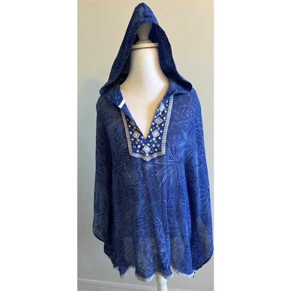 Tommy Bahama Gauze Kaftan MED Floral Tunic Top Embroider CoverUp PONCHO $175 - Picture 9 of 16